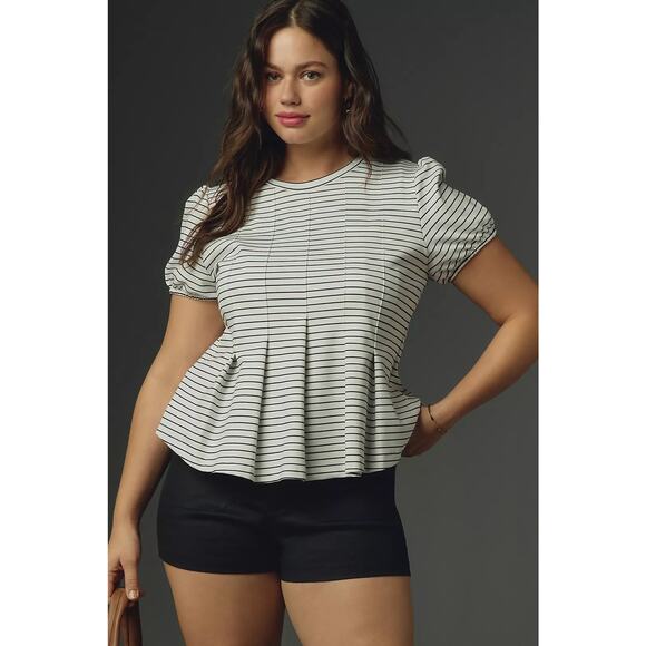 NWT Anthropologie Maeve Corset Peplum Top Striped Pleated Nautical Coastal XL - Picture 3 of 12